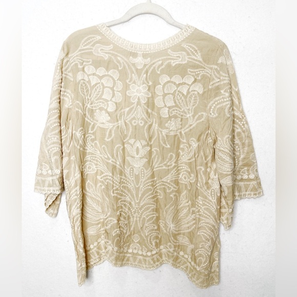 Solitaire Embroidered Blouse Handmade By Artisans Boho Style Scalloped Hem - Picture 2 of 10